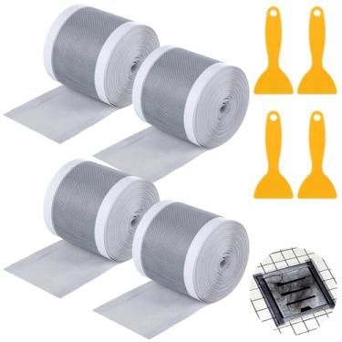 Imagem de Conjunto de coletor de cabelo de ralo de chuveiro descartável, 4 rolos de malha de 32,8 m, adesivos personalizáveis, inclui raspadores para banheiro e cozinha