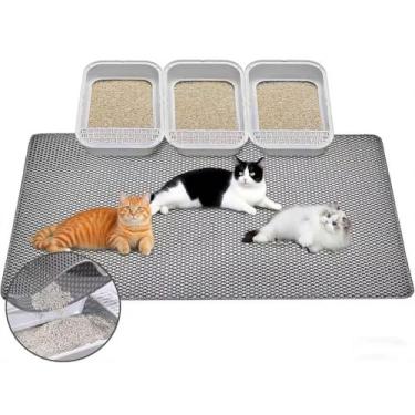 Imagem de FURLINGDA Tapete de areia grande para gatos, 116 x 81 cm extra grande camada dupla tapete de armadilha de areia para gatos em forma de favo de mel, antiderrapante, impermeável, à prova de urina