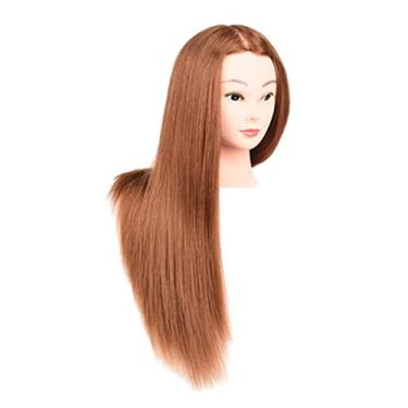 Imagem de barenx Cabeça de manequim para exibição de cabeça de boneca de maquiagem para cortar tranças, prática de maquiagem, exercícios de ondulação, enrolamento de cabelo, treinamento de cabeleireiro - marrom