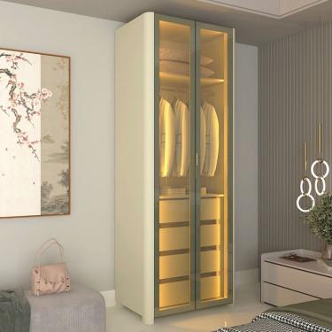 Imagem de Guarda-Roupa Modulado Innova 2 Portas 4 Gavetas com Vidro e Led 100% Mdf Off White - Gelius