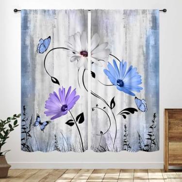 Imagem de Cortinas de cozinha florais, casa de fazenda, planta rústica, madeira, primavera, vintage, flor, borboleta, tratamento de janela, para sala de estar, quarto, cozinha, banheiro, 53 cm L x 160 cm