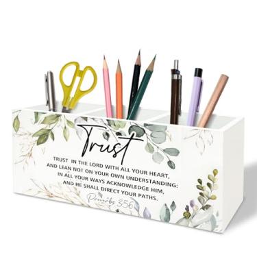 Imagem de TFKFJLF Porta-lápis de madeira da Bíblia inspiradora, presentes cristãos para mulheres, versículo bíblico, pincel de maquiagem, organizador de madeira, para casa, dormitório, escritório, acessórios de