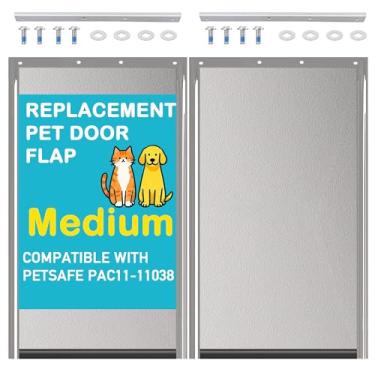 Imagem de Pacote com 2 abas de substituição de porta média para animais de estimação PAC11-11038 com 2 suportes de liga de alumínio, compatível com porta PetSafe Freedom para cães e gatos, fecho magnético