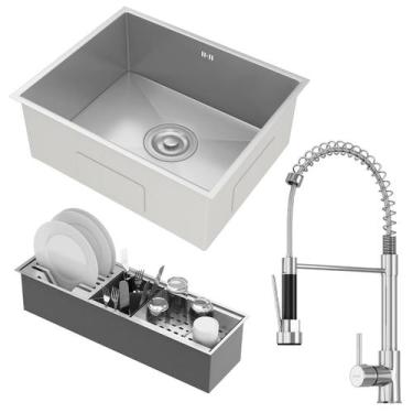 Imagem de Kit Cuba Gourmet Lisboa Aço Inox 304 com Calha Organizadora Aço Inox e