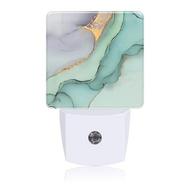 Imagem de Luz noturna de mármore verde e dourado, luzes noturnas conectadas à parede com sensor de crepúsculo ao amanhecer, luz noturna para decoração de quarto feminino, masculino, corredor, cozinha, banheiro