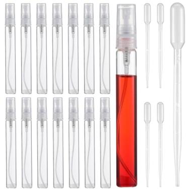 Imagem de Mini frasco spray, 15 peças de atomizador de perfume de vidro de 10 ml com 5 pipetas de transferência, frasco de viagem recarregável de névoa fina, recipientes de amostra portáteis transparentes