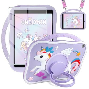 Imagem de XNMOA Capa para iPad 9ª geração, capa roxa fofa para iPad 10.2 com protetor de tela, alça de ombro, à prova de choque, capa protetora para iPad 9ª 8ª geração 2021 2020 2019 crianças meninas