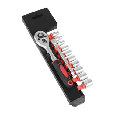 Imagem de Yukrotor Conjunto de chave catraca de 1/10.2 cm, 10 soquetes métricos pequenos (4-13 mm) com alça de catraca de liberação rápida de 2 vias e barra de extensão para reparo automotivo e doméstico