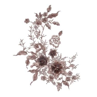 Imagem de letsinstyle Remendos costurados de renda floral 3D, apliques bordados de flores de lantejoulas com contas, acessórios de costura em ouro rosa para roupas, vestido de noiva, tecido de renda, decoração