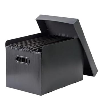 Imagem de Caixa Arquivo Organizadora Em Plástico C/Pastas Suspensas Unidade Ou Kit (1 CAIXA + 10 PASTAS PRETAS)