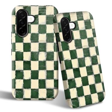 Imagem de SROJDHFJB Capa de telefone para Samsung Galaxy A36 5G, capa protetora de 2 camadas com design estampado xadrez verde retrô, parte traseira rígida + amortecedor de TPU macio capa fina para homens e