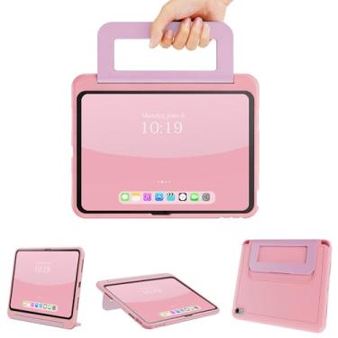 Imagem de INFILAND Capa infantil para iPad A16 11 polegadas 2025 (11ª geração), iPad 10ª geração (10,9 polegadas 2022), capa protetora durável e macia à prova de choque com alça (rosa roxo)