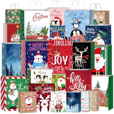 Imagem de Nimbbex 24 sacos de papel de presente de Natal a granel com alças (azul)