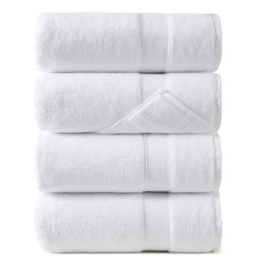 Imagem de REDKISS Pacote com 4 toalhas de banho brancas de algodão - extra grande, super absorvente, conjunto de toalhas waffle de secagem rápida para banheiro, spa, academia e viagens - luxo, pelúcia, 89 x 178