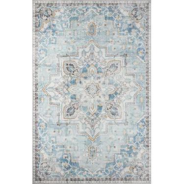 Imagem de Momeni Tapete de poliéster Afshar, azul claro, 7,6 cm x 2,1 m