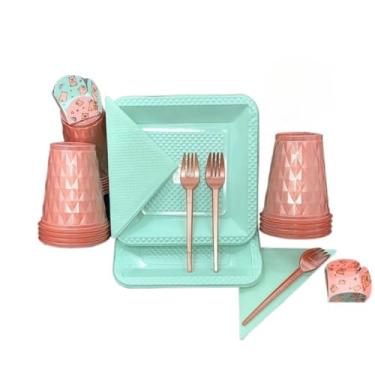 Imagem de Kit Festa Aniversario 180 Itens Candy Descartavel Diamante Premium C/Pratos Copos Garfinho Cor Pastel Azul Rosa Amarelo (Capivara 01)
