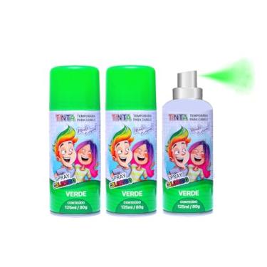 Imagem de 3 Tintas Spray Cabelo Maluco Lavável Carnaval Verde Infantil e Adulto Festas