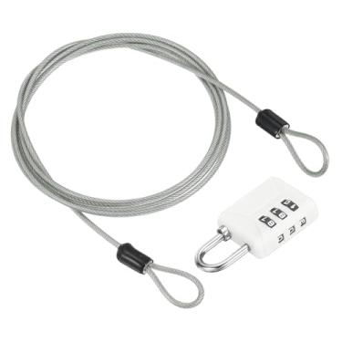 Imagem de PATIKIL Cabo de aço de segurança de 1,5 m (150 cm) com trava de combinação de 3 dígitos, 1 conjunto de cadeado de viagem revestido de PVC corda de arame de segurança laço duplo para mala de bagagem