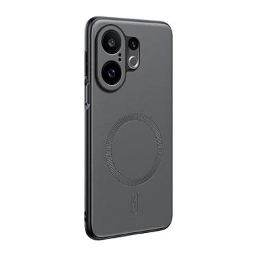 Imagem de Pzwoxukhov Capa compatível com Vivo X200 FE 5G, couro PU, capa de telefone à prova de choque, compatível com MagSafe, compatível com Vivo S30 Pro Mini 5G capa cinza