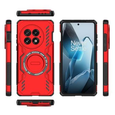 Imagem de Pzwoxukhov Capa compatível com OnePlus 13, compatível com Magsafe, design esqueletizado de dissipação de calor, compatível com OnePlus 13 capa de telefone magnética à prova de choque vermelha