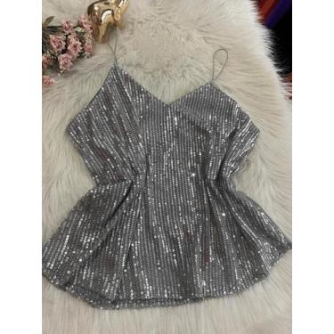 Imagem de Blusa Feminina de Alcinha Paete Brilho Tendencia Festa Verão Reveillon