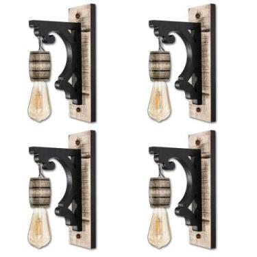 Imagem de Kit 4 Luminárias de Parede Arandela Colonial Barril em Madeira Maciça 