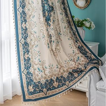 Imagem de Erbnaryx Cortinas estampadas artesanais populares para sala de estar, 182 cm de comprimento, hippie indiano, boêmia e filtro de luz, 2 painéis, azul marinho