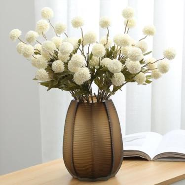 Imagem de HNVNER 10 peças de flores artificiais artificiais para vaso, mini flores falsas brancas marfim, haste longa, crisântemo pequeno de seda realista para buquês faça-você-mesmo, casamento, casa, mesa