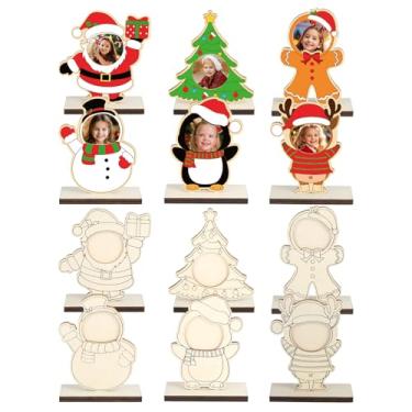 Imagem de PAIVSUN Kit de artesanato de moldura de Natal, sinais de moldura de madeira inacabados para atividades de artesanato de pintura de Natal, presente feito à mão, presentes de Natal
