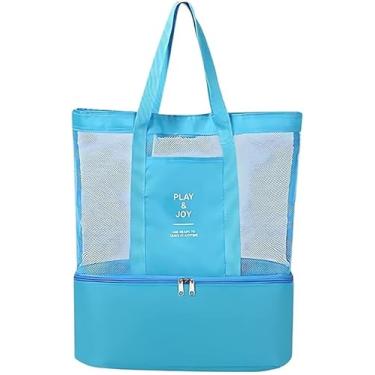 Imagem de Bolsa de Praia Telada Grande com Compartimento Térmico – Leve, Resistente e Ventilada para Verão, Mar, Piscina e Piquenique (Azul claro)