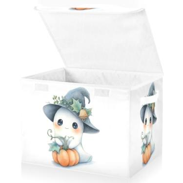 Imagem de Blueangle Caixas de armazenamento dobráveis 1 pacote, cestas de armazenamento fantasmas fofas com tampas e alça para casa, quarto, armário e escritório (147)