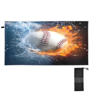 Imagem de ATTX Toalha de praia de fogo de água de beisebol 76 x 152 cm - Cobertor leve de microfibra resistente à areia de secagem rápida para piscina, ioga, academia e viagens | Esportes de banho de natação