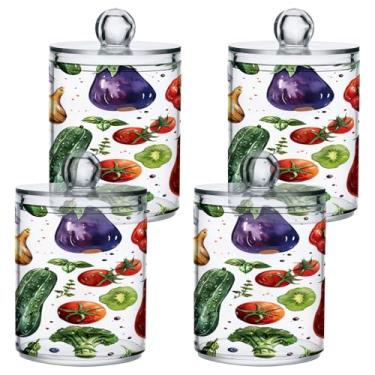 Imagem de ATTX Dispensador de suporte Qtip de vegetais em aquarela para bola de algodão, cotonete, frasco de boticário transparente, decoração de casa, pote de armazenamento de cozinha, pacote com 4 (144)
