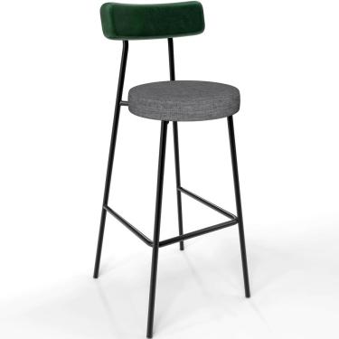 Imagem de Banqueta Alta Bar Cozinha Sala De Jantar Milão L02 Facto Verde Musgo Linho Cinza Escuro - Lyam Decor