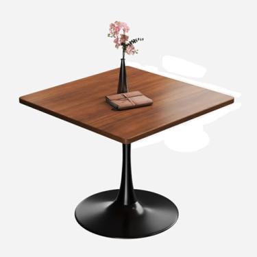 Imagem de Square Wooden Living Room Coffee Table, Mid Century Modern Tables, with Sturdy Metal Pedestal Base for Living Room, Cafe, Office, Kitchen, Apartment(Brown,90 * 73 cm/35.4 * 28.7 in)