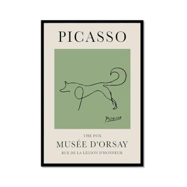 Imagem de Impressão em tela verde sálvia Pablo Picasso animais esboço arte de parede gato cão pássaro cavalo impressão linha abstrata desenho pôsteres para quarto casa escritório decoração (SKU16,30.5x45.7 cm =