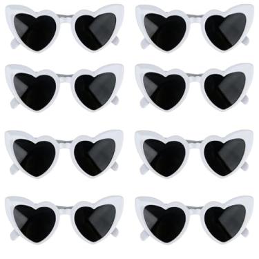 Imagem de Clcnsusilk 8 pares de óculos de sol de despedida de solteira em forma de coração, decorações de festa de dama de honra, presentes para mulheres e meninas, Branco, adult