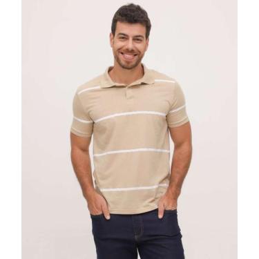 Imagem de Polo Masculina Listrada Manga Curta MR-24023, Bege, P