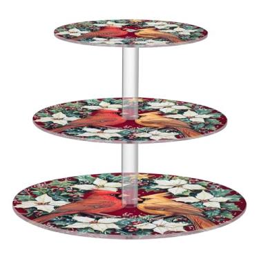 Imagem de CEBUGI Suporte de cupcake de 3 níveis de Natal Robin Bird redondo suporte de bolo torre bandeja de servir em camadas de acrílico para festa de chá, chá de bebê, casamento e mais