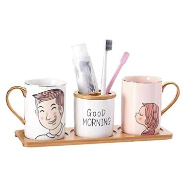 Imagem de Copo de enxaguante bucal japonês conjunto de cerâmica copo de lavagem copo de escovação nórdica um par de copos de escova de dentes