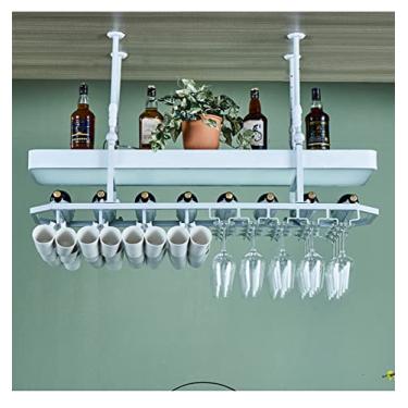 Imagem de Barra de metal suspensa para copos de vinho com luz de teto, suporte de taça de vinho de cabeça para baixo, prateleira flutuante de garrafa para cozinha doméstica