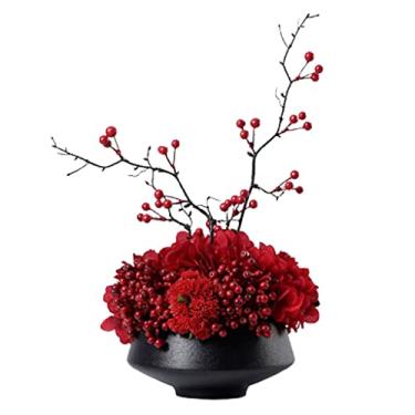 Imagem de LMJYU Flores artificiais flores artificiais com vaso de cerâmica, flores falsas para arranjo mesa de casa centro de mesa decoração de festa de casamento flores falsas