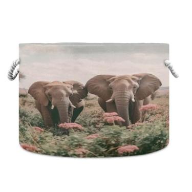 Imagem de WELLDAY Cesta de corda de algodão Elefantes Cesta de lavanderia de bebê para sala de estar, lavanderia, berçário, travesseiros, decoração de casa