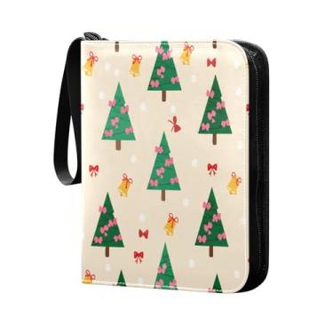 Imagem de Wassud Fichário de cartão colecionável com 4 bolsos para árvore de Natal com desenho animado comporta 400 cartões padrão à prova d'água TCG CCG MTG álbum presentes para colecionadores, meninos e