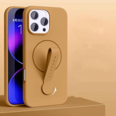 Imagem de HJZSZX Capa magnética com anel giratório de silicone líquido para iPhone 16 Pro (para iPhone 16 Pro/ouro deserto)