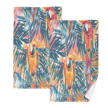 Imagem de CEBUGI Conjunto de 2 toalhas de banho - toalhas de algodão macio para lavar o rosto - toalhas de banho de mão para cuidados com a pele do banheiro | 41 x 71 cm | Papagaio