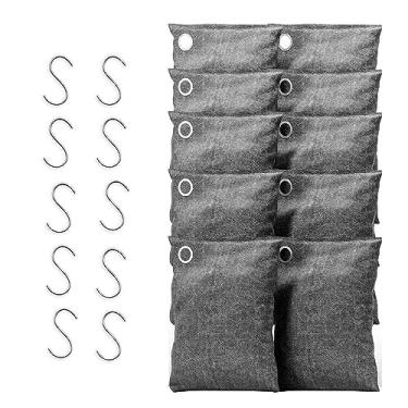 Imagem de Saco de Carvão Bambu Absorvedor Odores 10x100g com Gancho Purificação Ar Ativado para Casa Desodorante e Desodorizante A