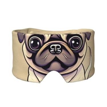 Imagem de Máscara de proteção para olhos e orelhas com estampa de cachorrinho Pug com desenho engraçado, respirável, ajustável, blecaute, venda, confortável