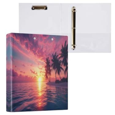 Imagem de Qilmy Organizador de fichário redondo de praia, pôr do sol, fichário de 3 anéis com prancheta (carta A4), fichário fofo para material de escritório escolar 381