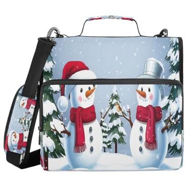 Imagem de Burbuja Pasta de fichário com zíper Snowmen com 3 anéis com lixa expansível e alça de ombro para laptop de 13 polegadas, vários bolsos para trabalho de escritório